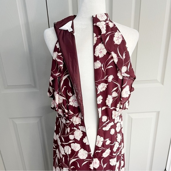 Lauren Conrad Maroon & White Floral Halter Sleeveless Maxi Dress - 16 - Picture 9 of 11